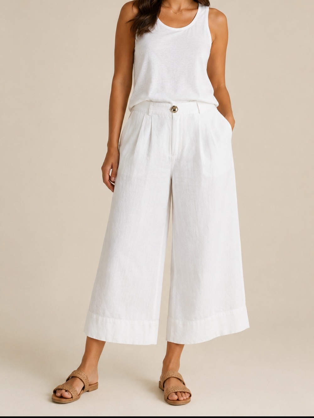 Soft Surroundings Nabi Cropped Wide Leg White Linen Pants